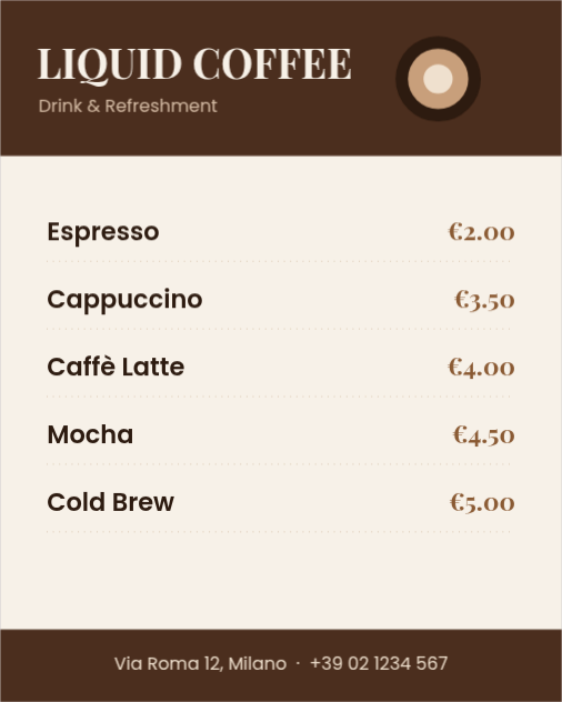 Coffee menu